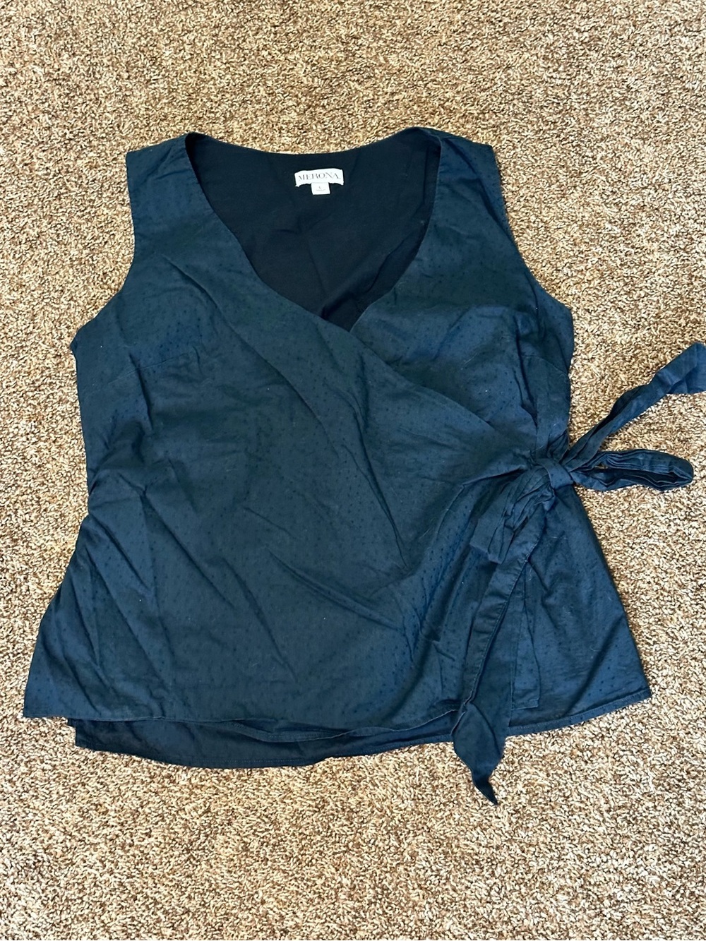 Merona Black Swiss Dot Wrap Sleeveless Top size Large